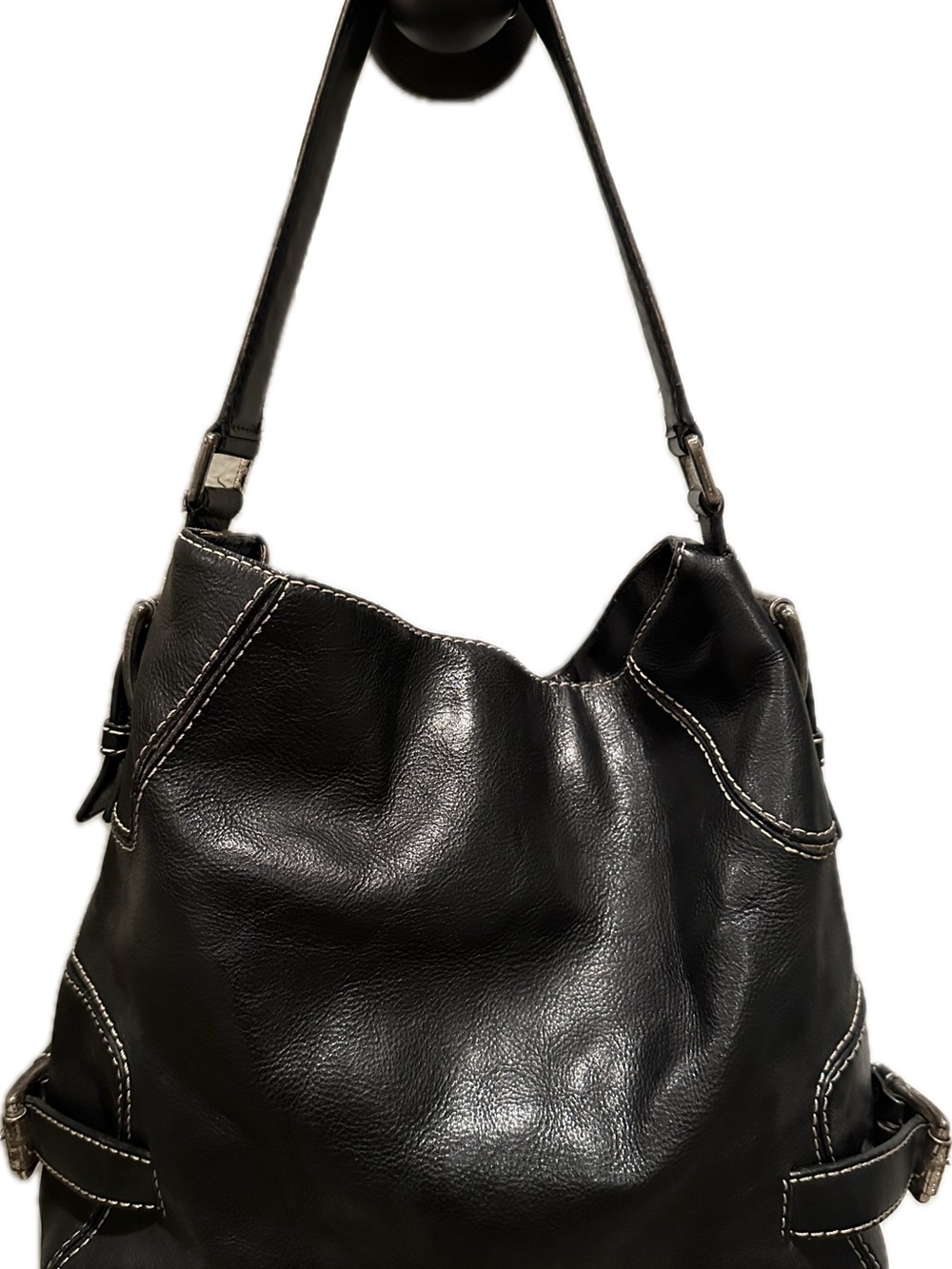 Michael Kors Black Leather Shoulder Bag with Contrast Stitching